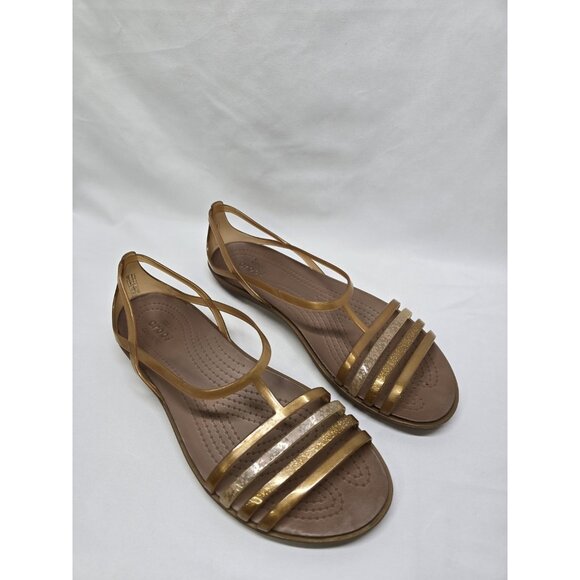 Crocs Isabella Huarache Iconic Slip On Sandals Jelly Beige/Gold Women’s 9 - Picture 1 of 14